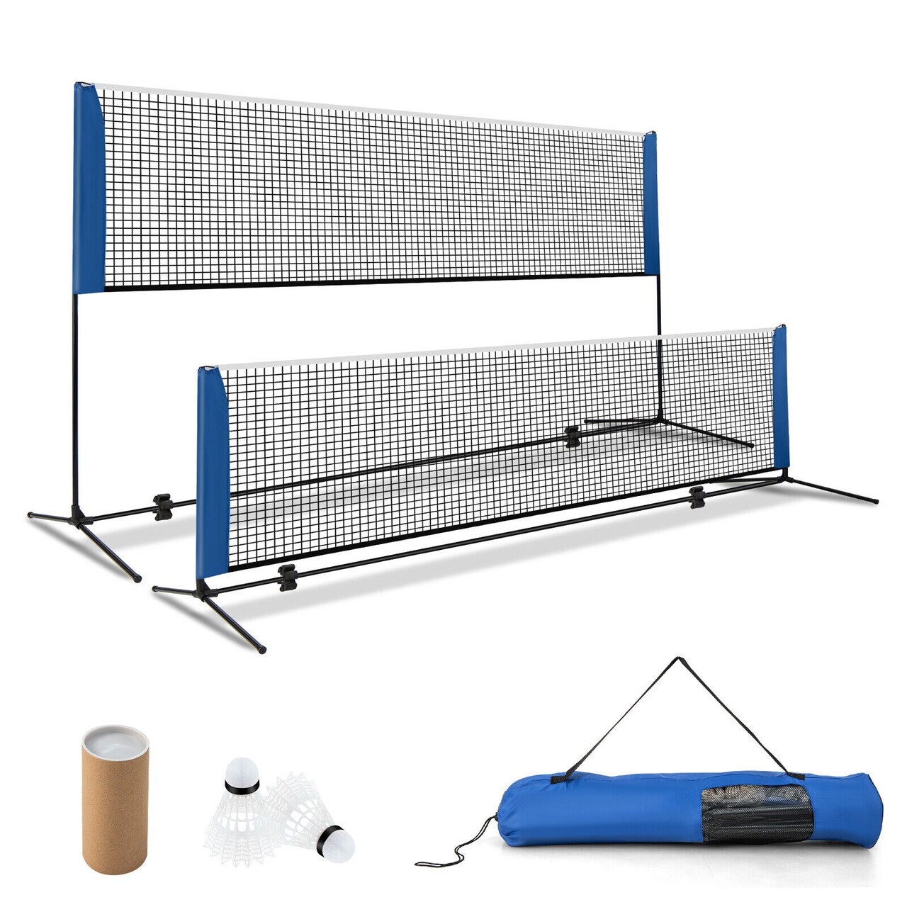Portable Adjustable Badminton Net Post with Storage Bag and Nonslip Feet